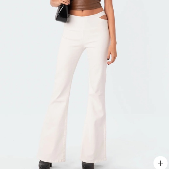 Edikted Cutout White Flare Jeans - Picture 1 of 4